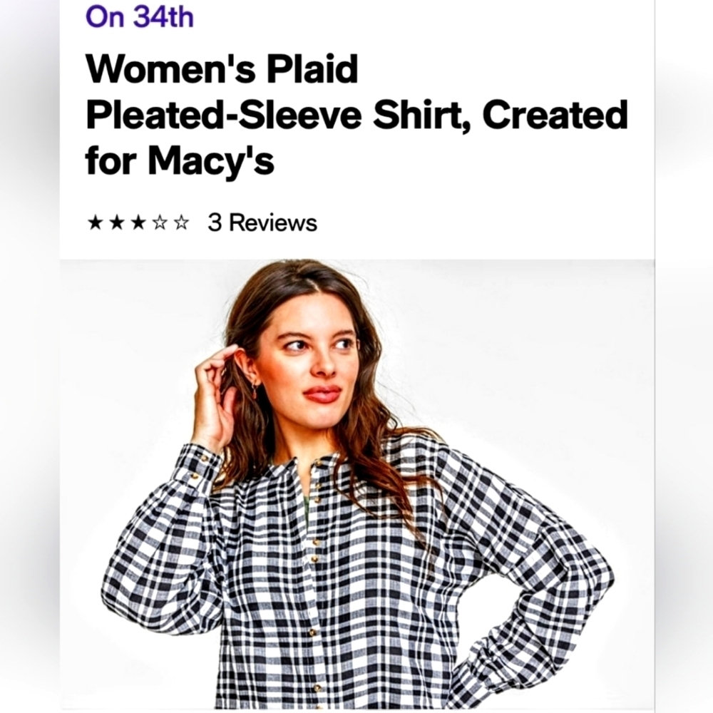 NWT On 34th Pleated Plaid Button Down Woman's Shirt